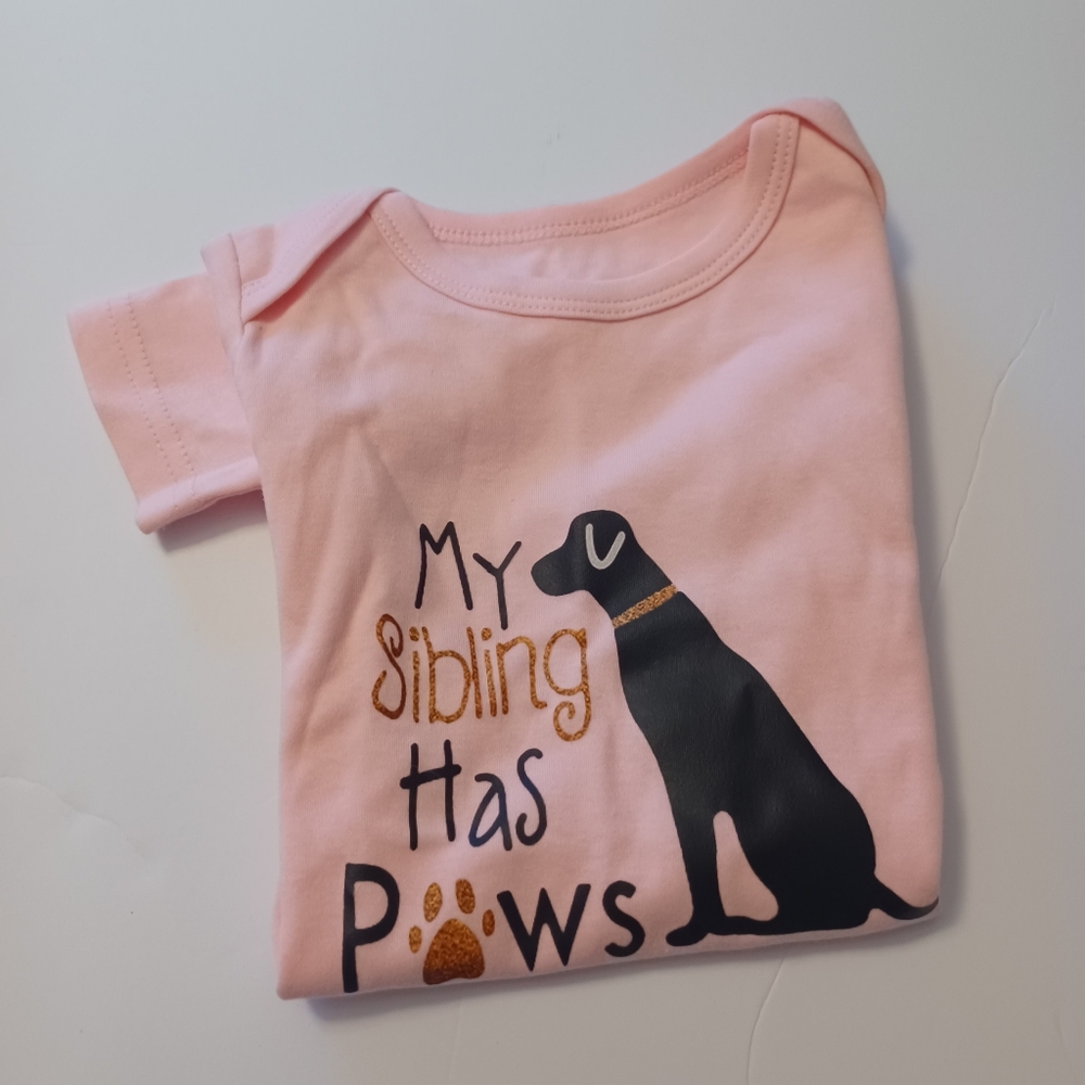 NWOT Amazon Pink My Sibling Has Paws Girls Onesie Sz 18M